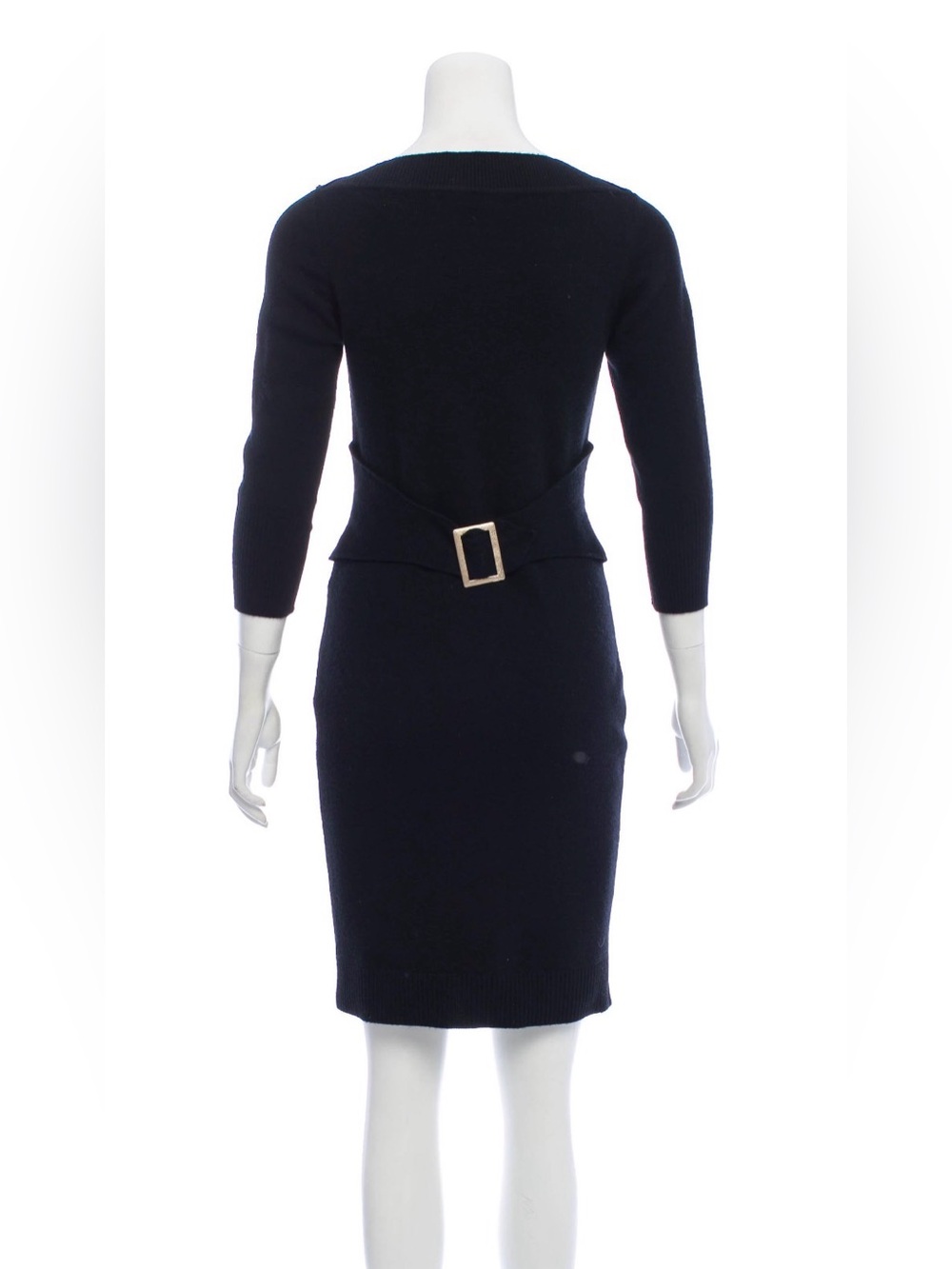 Vintage CHANEL Black Belted Midi Knit Dress with Champagne Buckle - Picture 3 of 6